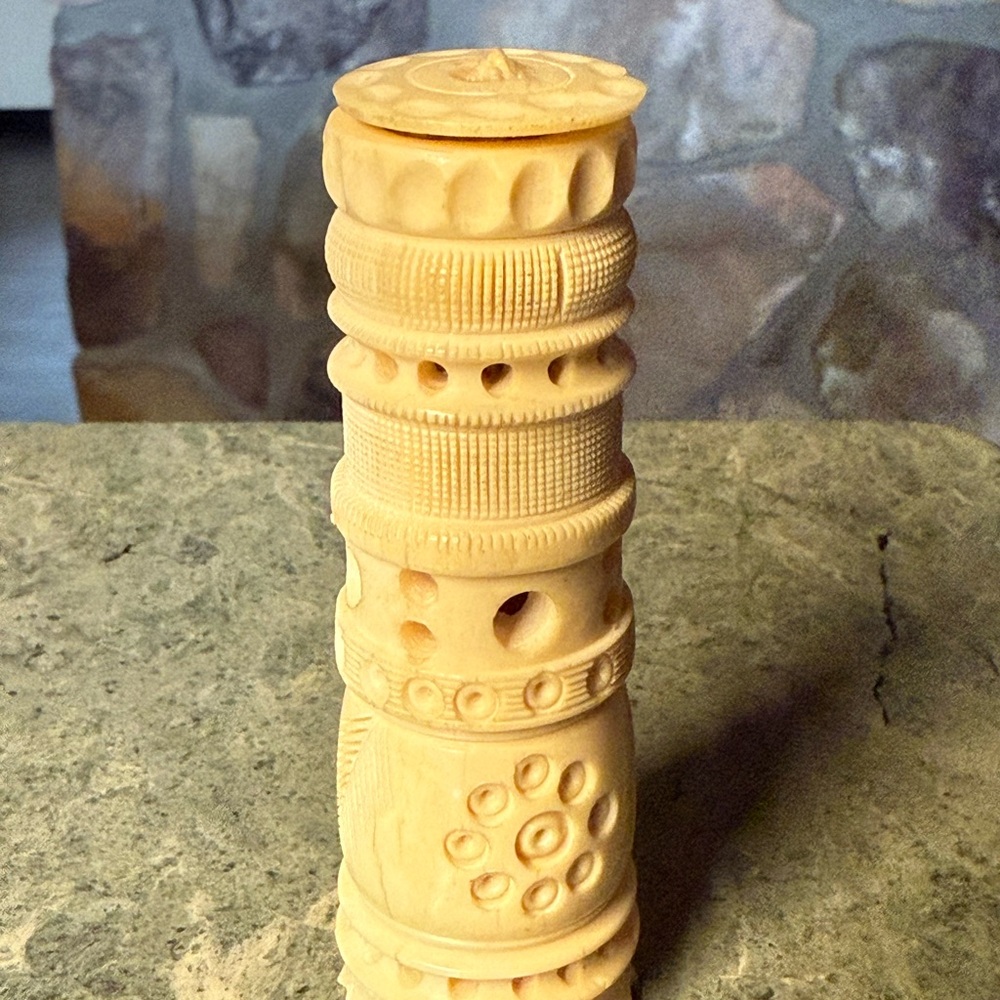 Carved Decorative Ivory or bone Column Sculpture